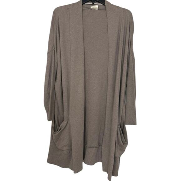 Pact Airplane Cardigan Organic Cotton Open Front Drapey Pocket Sweater M/L Brown - Picture 2 of 14